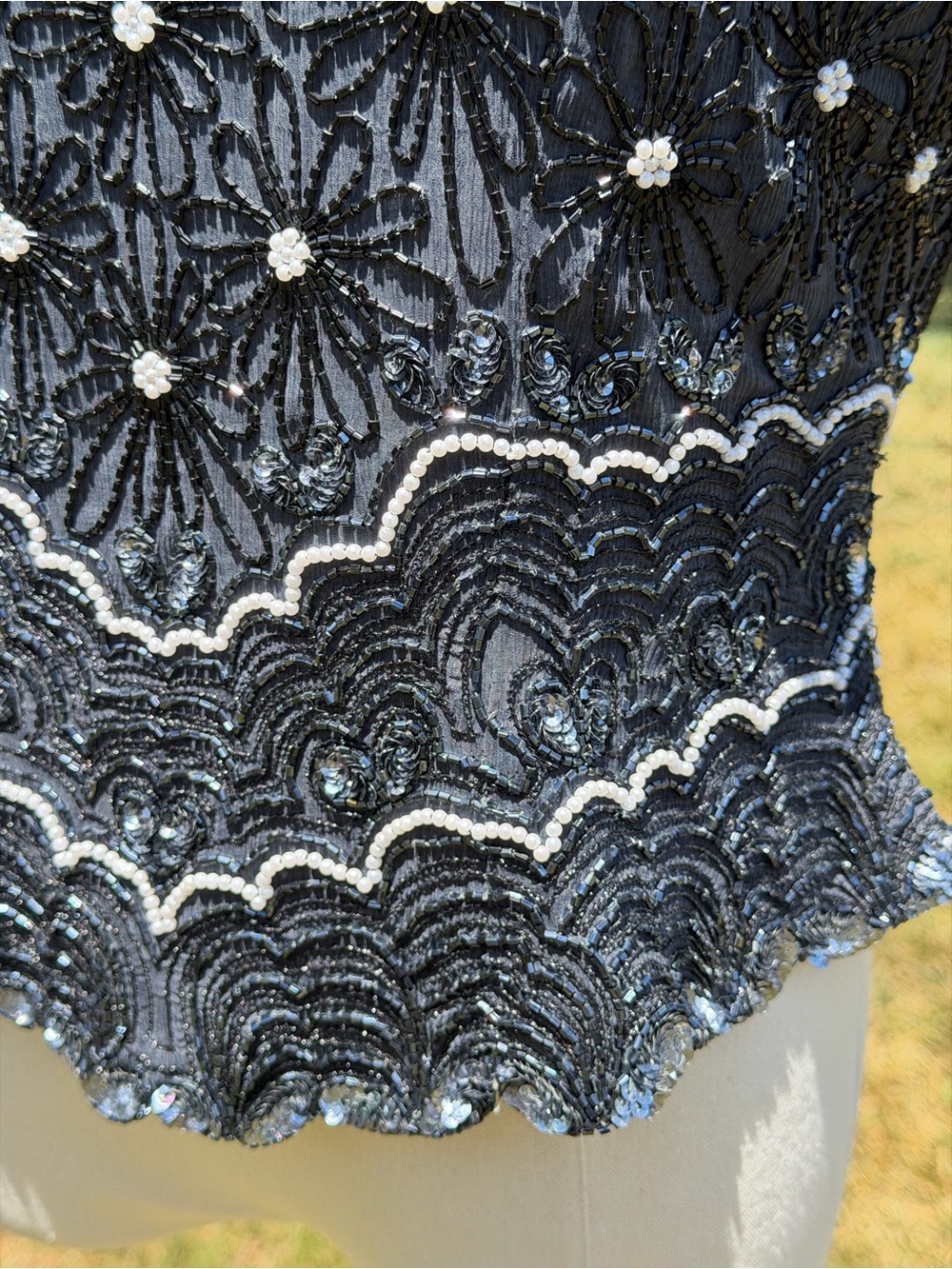 Vintage Adrianna Papell Evening Silk Beaded Pearl Sequin Art Deco Gatsby Top - Picture 3 of 15